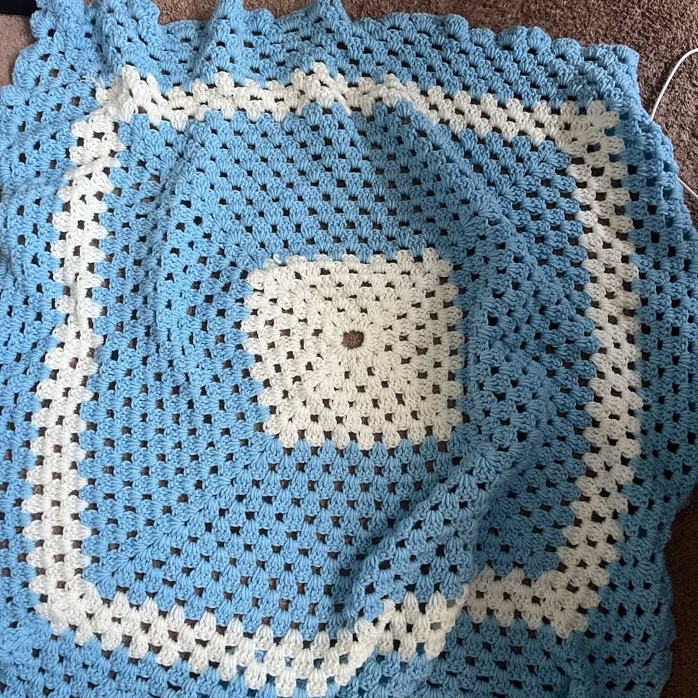 Blue and White Crochet baby  Blanket